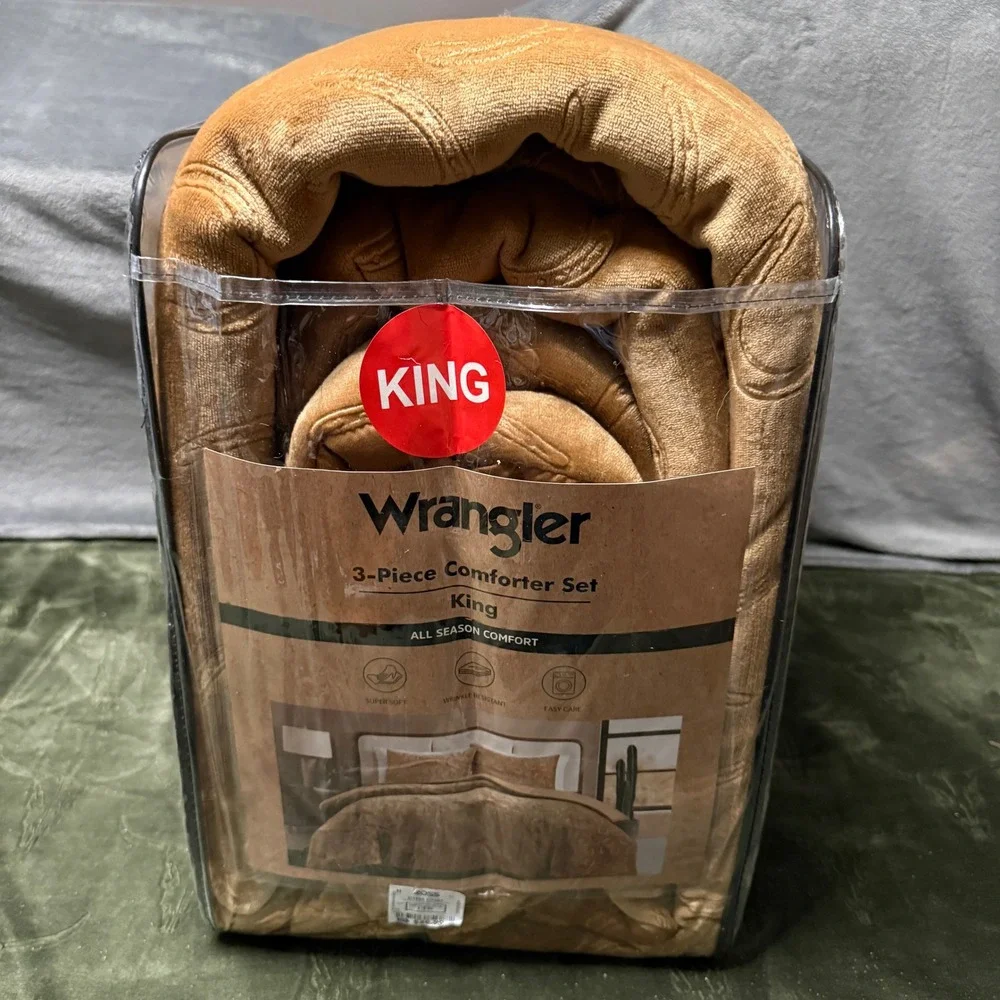 Wrangler Comforter Set King Tan NEW Plush Horseshoe Western